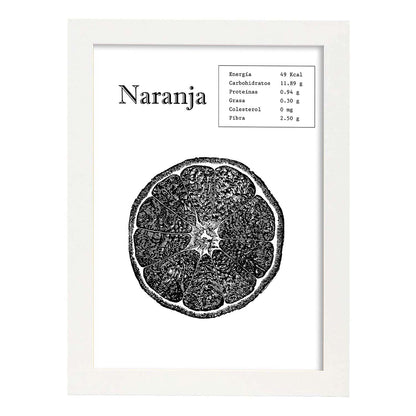 Poster de Naranja. Láminas de frutas y verduras.-Artwork-Nacnic-A4-Marco Blanco-Nacnic Estudio SL