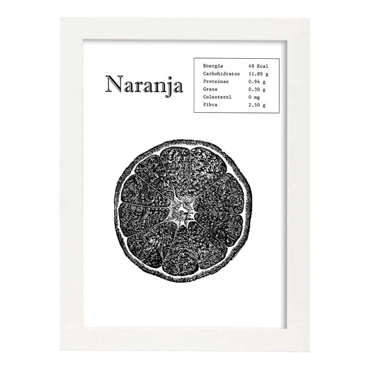 Poster de Naranja. Láminas de frutas y verduras.-Artwork-Nacnic-A4-Marco Blanco-Nacnic Estudio SL