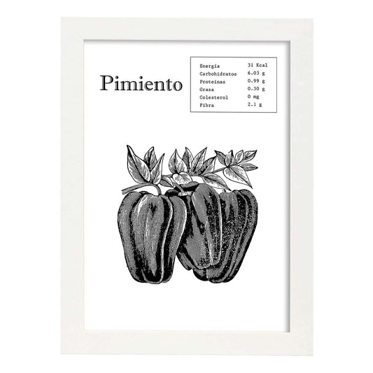 Poster de Pimiento. Láminas de frutas y verduras.-Artwork-Nacnic-A4-Marco Blanco-Nacnic Estudio SL