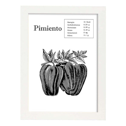 Poster de Pimiento. Láminas de frutas y verduras.-Artwork-Nacnic-A4-Marco Blanco-Nacnic Estudio SL