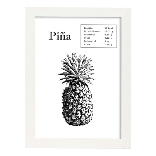 Poster de Piña. Láminas de frutas y verduras.-Artwork-Nacnic-A4-Marco Blanco-Nacnic Estudio SL