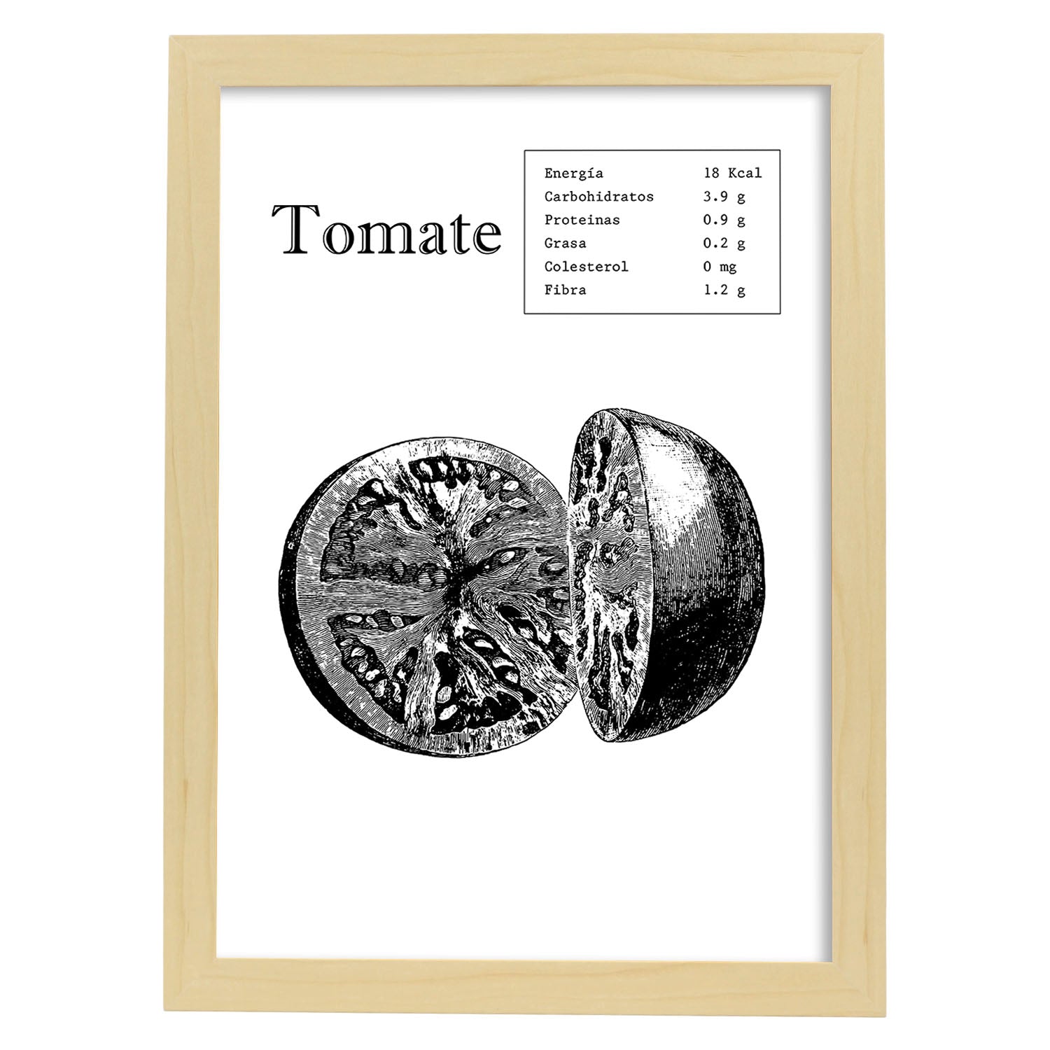Poster de Tomate. Láminas de frutas y verduras.-Artwork-Nacnic-A3-Marco Madera clara-Nacnic Estudio SL