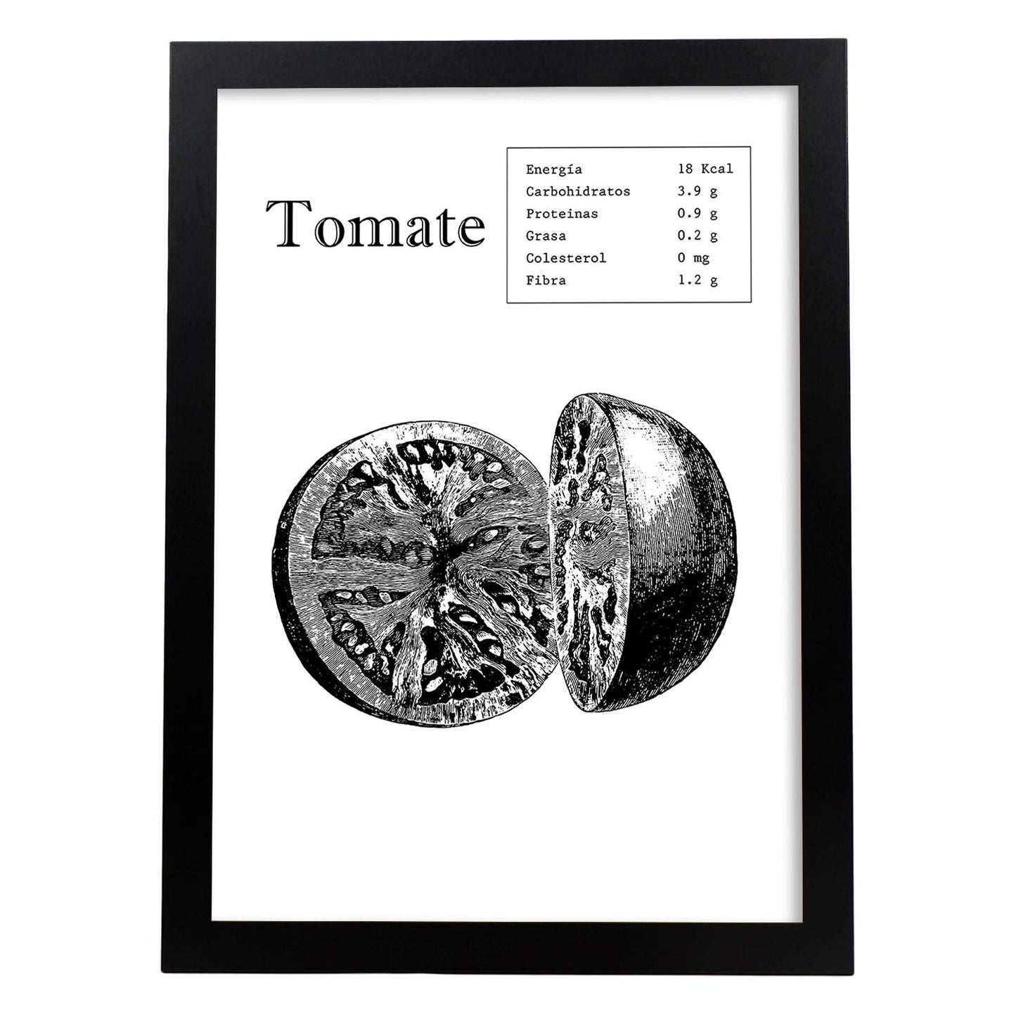 Poster de Tomate. Láminas de frutas y verduras.-Artwork-Nacnic-A4-Marco Negro-Nacnic Estudio SL