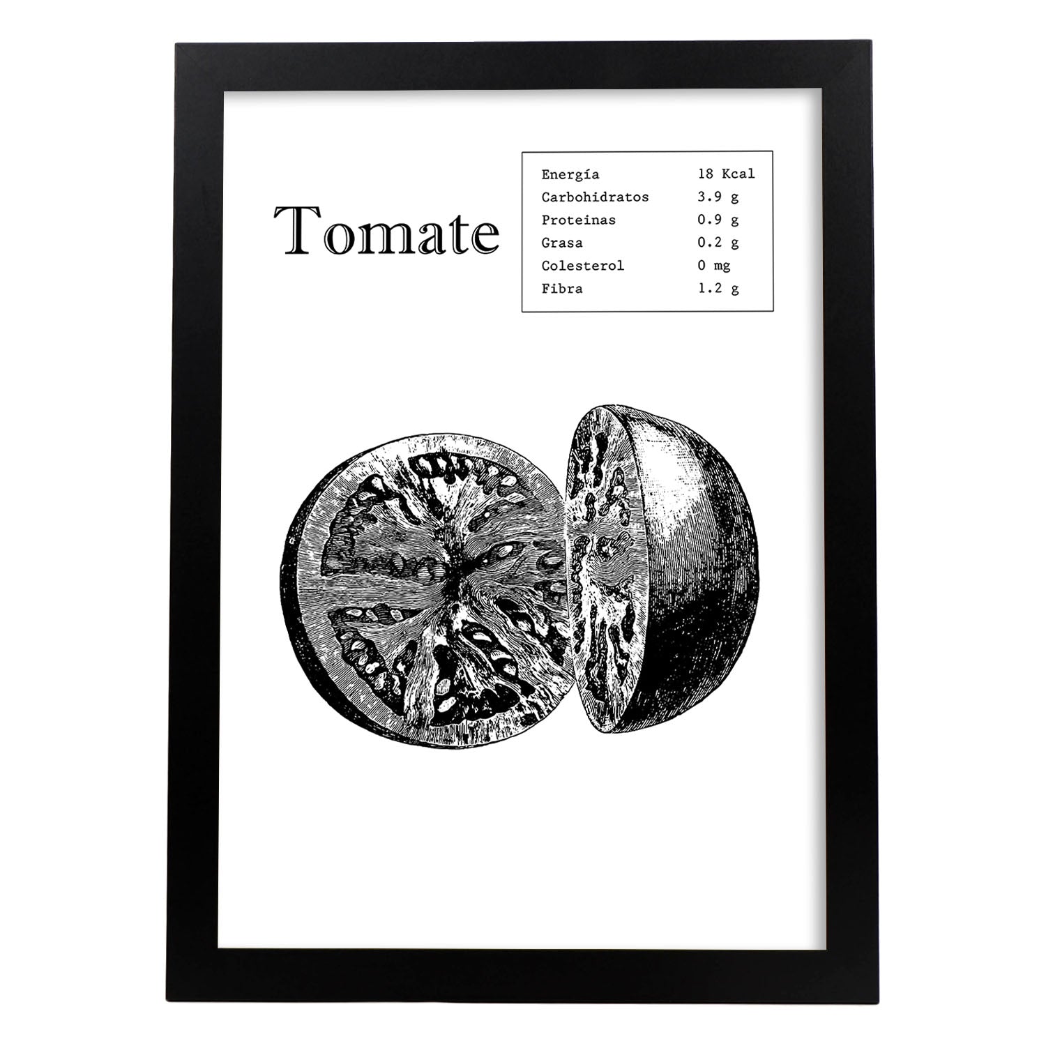 Poster de Tomate. Láminas de frutas y verduras.-Artwork-Nacnic-A4-Marco Negro-Nacnic Estudio SL