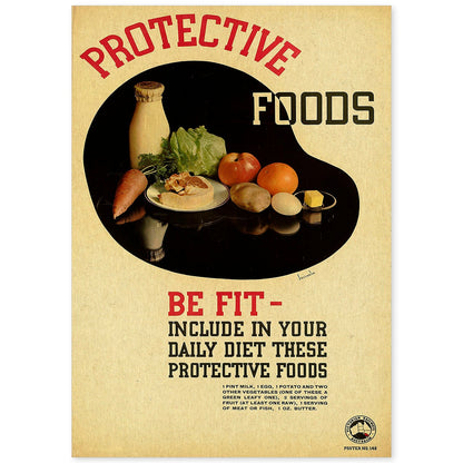 Poster vintage. Cartel vintage educacional sobre el habito "comer sano".-Artwork-Nacnic-A4-Sin marco-Nacnic Estudio SL