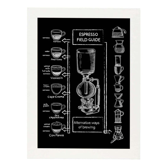 Láminas de café. Poster con diseño Espresso.-Artwork-Nacnic-A4-Marco Blanco-Nacnic Estudio SL