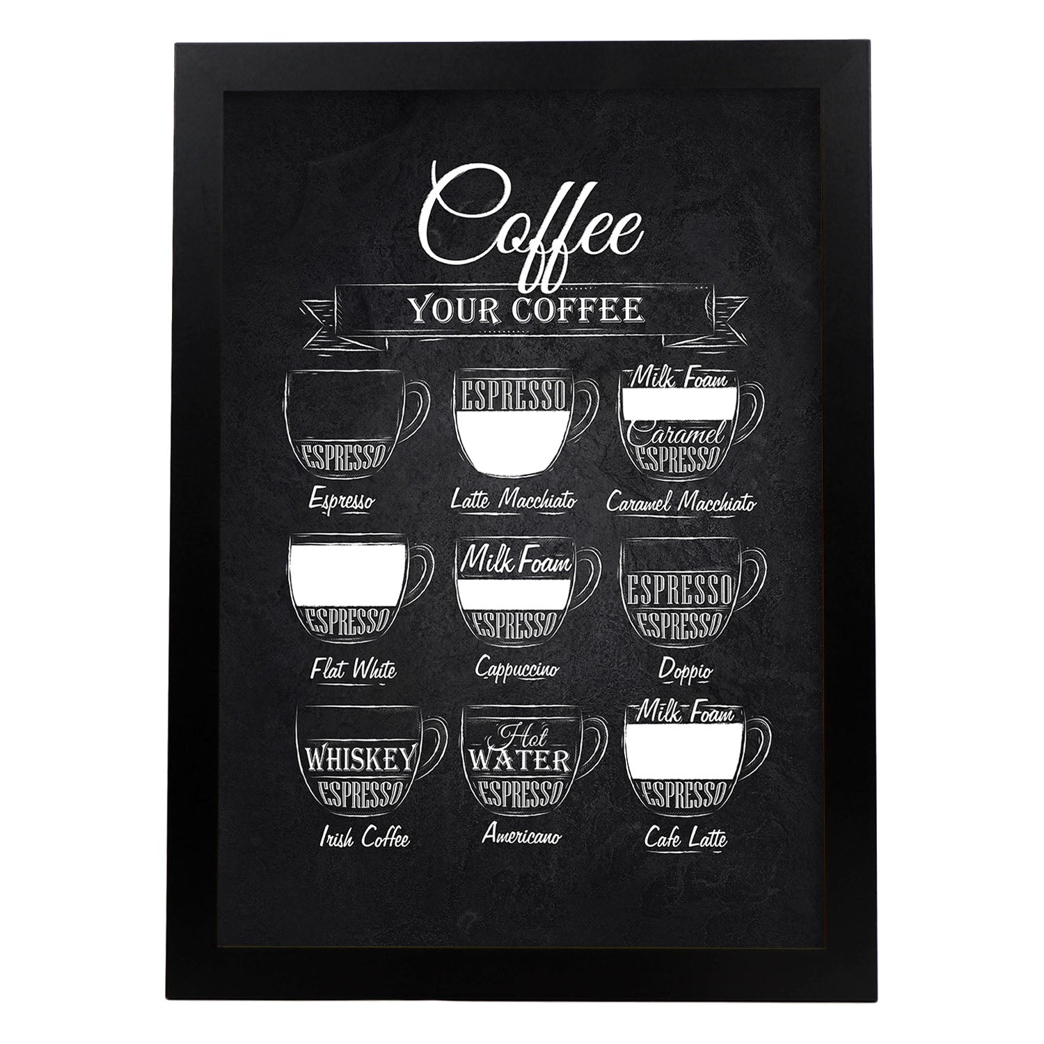 Láminas de café. Poster con diseño Café fondo negro.-Artwork-Nacnic-A4-Marco Negro-Nacnic Estudio SL