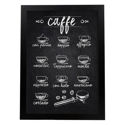 Láminas de café. Poster con diseño de Tazas y Cafés Italianos.-Artwork-Nacnic-A4-Marco Negro-Nacnic Estudio SL