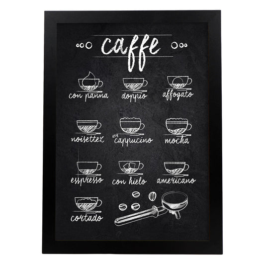 Láminas de café. Poster con diseño de Tazas y Cafés Italianos.-Artwork-Nacnic-A4-Marco Negro-Nacnic Estudio SL