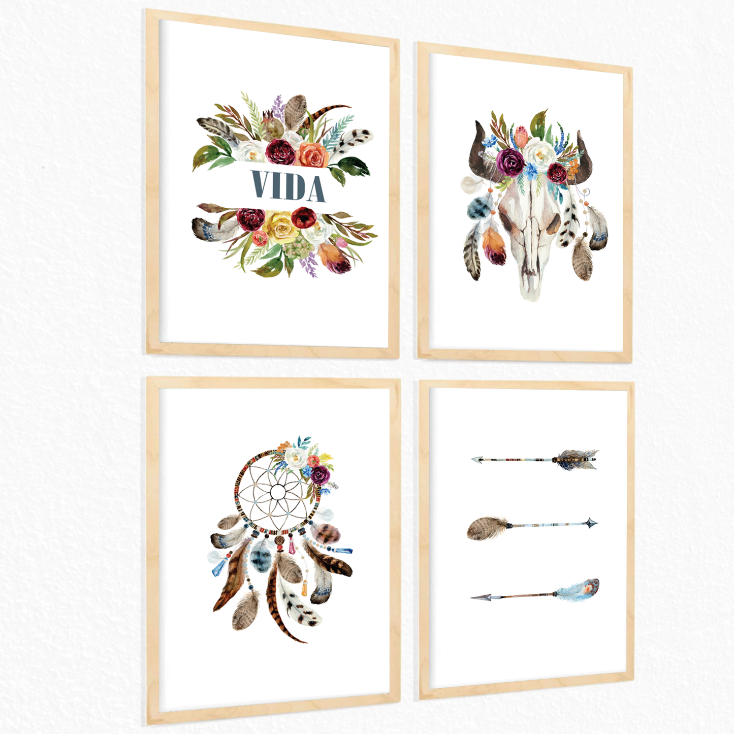 Set de 4 láminas de Plumas en papel 250 gr.