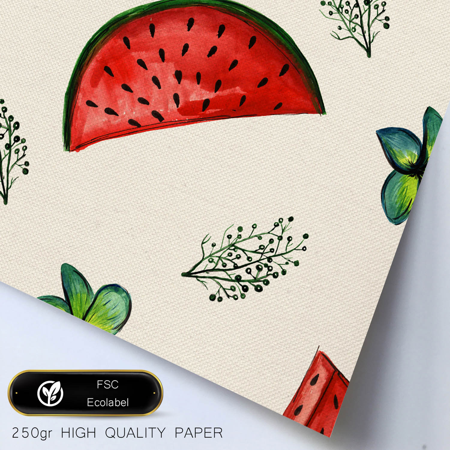 Poster cuadrado de Diversión de sandia. Lámina de frutas y verduras de forma cuadrada, ilustrada con dibujos a color.-Artwork-Nacnic-Nacnic Estudio SL