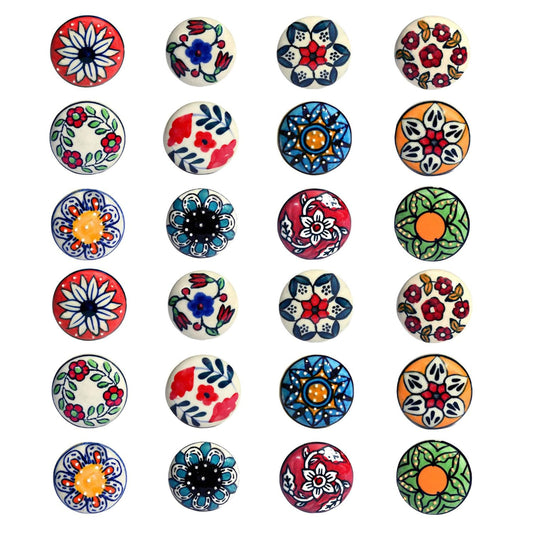 Set de 24 Pomos de Cerámica con Diseño de Flores Vintage