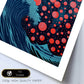 Set de 6 láminas estilo Yayoi Kusama con setas, olas, flores y peces en colores oscuros y patrones de lunares para decorar hogar, oficina o tienda – 2 grandes y 4 medianos