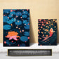 Set de 6 láminas estilo Yayoi Kusama con setas, olas, flores y peces en colores oscuros y patrones de lunares para decorar hogar, oficina o tienda – 2 grandes y 4 medianos