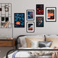 Set de 6 láminas estilo Yayoi Kusama con setas, olas, flores y peces en colores oscuros y patrones de lunares para decorar hogar, oficina o tienda – 2 grandes y 4 medianos