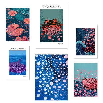 Lámina Yayoi Kusama Pez y Naturaleza Azul Japonesa