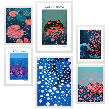 Lámina Yayoi Kusama Pez y Naturaleza Azul Japonesa