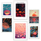 Set de 6 pósters estilo pop art japonés con ilustraciones de puntos y olas inspiradas en Yayoi Kusama en tonos rosa, naranja y azul para hogar moderno o tienda, 2 grandes y 4 medianos