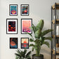 Set de 6 pósters estilo pop art japonés con ilustraciones de puntos y olas inspiradas en Yayoi Kusama en tonos rosa, naranja y azul para hogar moderno o tienda, 2 grandes y 4 medianos