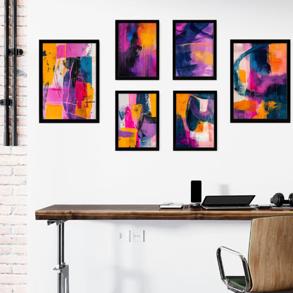 Formas abstractas en morado, fucsia y azul - Lámina