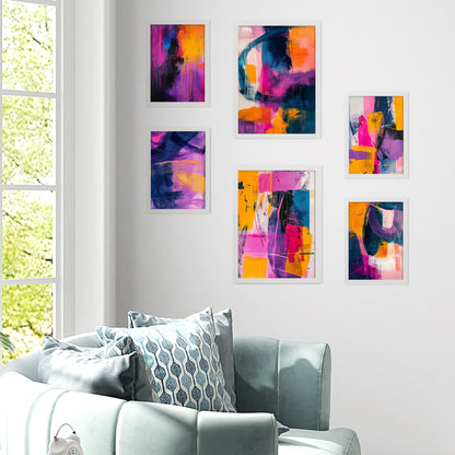 Formas abstractas en morado, fucsia y azul - Lámina