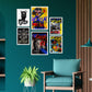 Set de 6 pósters icónicos de Basquiat estilo graffiti pop art con coronas, retratos y colores vibrantes para decorar hogar, oficina, estudio o tienda – 2 grandes y 4 medianos