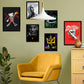 Set de 6 pósters de baloncesto con ilustraciones icónicas de estilo urbano en negro, rojo y amarillo para decorar habitaciones modernas, oficinas o tiendas: Jordan, King James, Kobe, zapatillas Nike – 2 grandes y 4 medianas