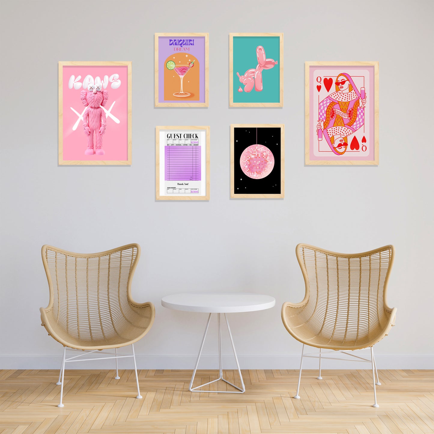 Illustraciones de arte moderno femenino tonos rosas