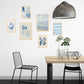 Set de 6 láminas estilo minimalista marino en tonos azul y beige con conchas, olas y texto inspirador para baño, salón o dormitorio costero, 2 grandes y 4 medianos