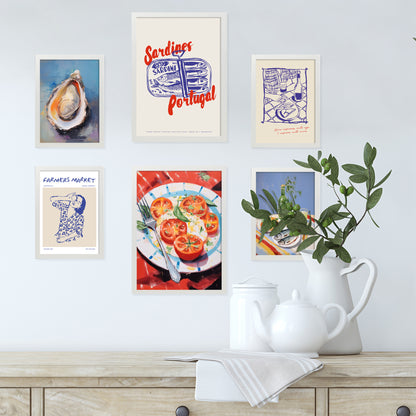 Ilustraciones de alimentos y comida estilo pop art dieta mediterranea