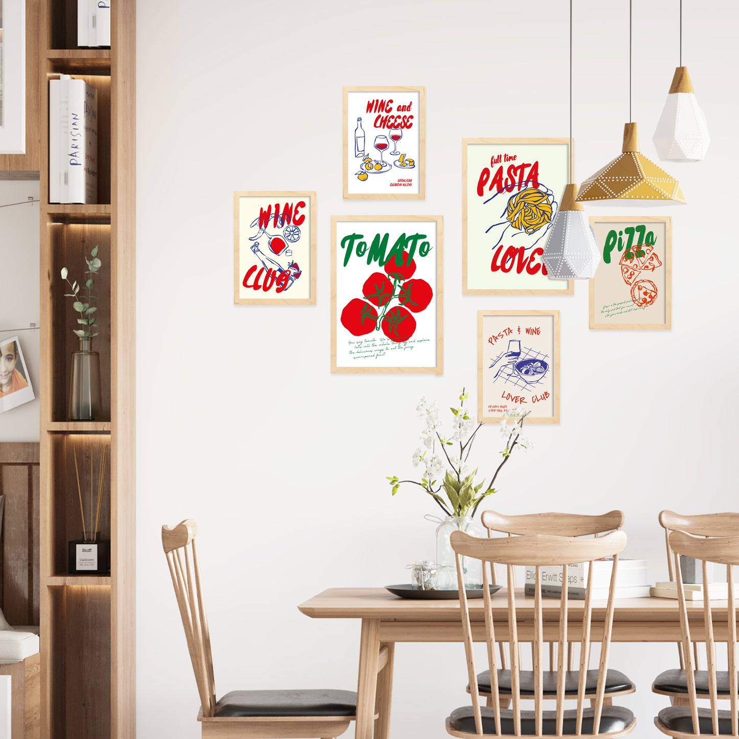 Ilustraciones de alimentos y comida estilo pop art tomate pasta y pizza