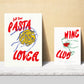 Ilustraciones de alimentos y comida estilo pop art tonos rosas