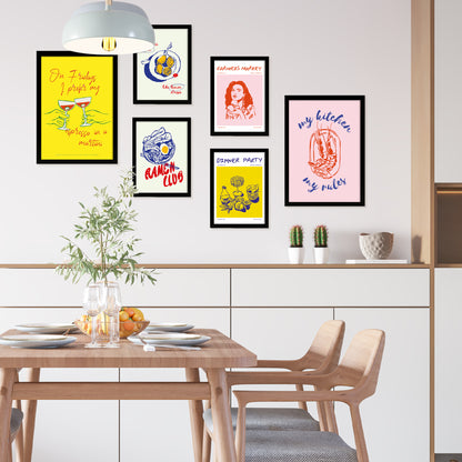 Ilustraciones de alimentos y comida estilo pop art y vino