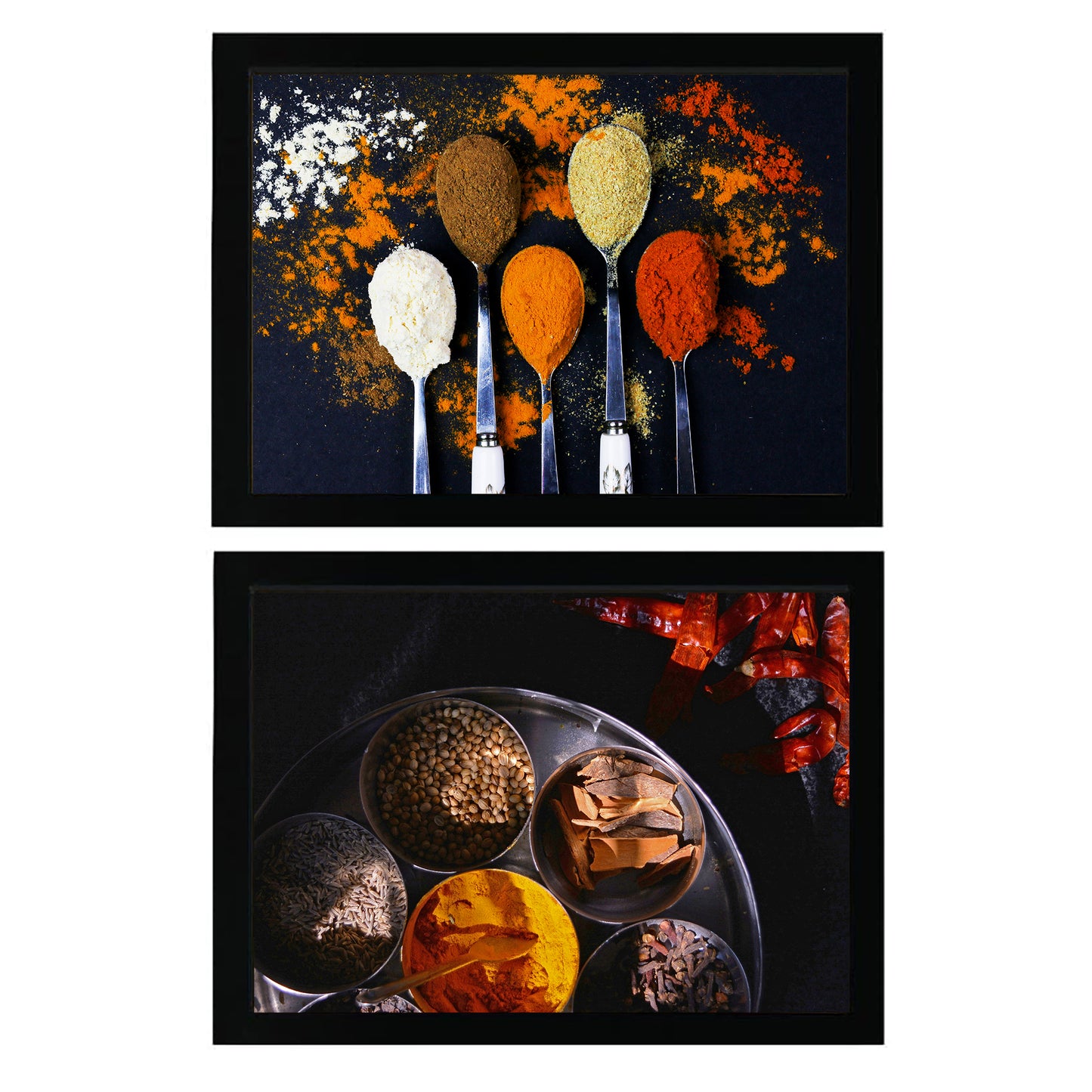 Set de 2 Cuadros de Cocina con Especias Picantes y Condimentos Coloridos de Comida para Cocinar Ilustración Impresa para Decorar Cocina, Despensa, Comedor, Restaurante