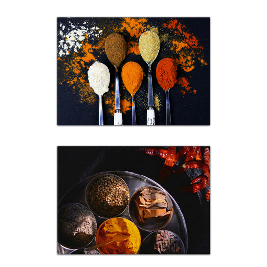 Set de 2 Cuadros de Cocina con Especias Picantes y Condimentos Coloridos de Comida para Cocinar Ilustración Impresa para Decorar Cocina, Despensa, Comedor, Restaurante