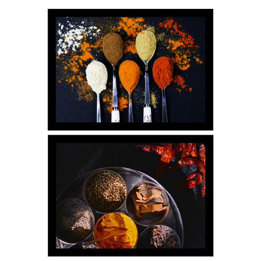 Set de 2 Cuadros de Cocina con Especias Picantes y Condimentos Coloridos de Comida para Cocinar Ilustración Impresa para Decorar Cocina, Despensa, Comedor, Restaurante