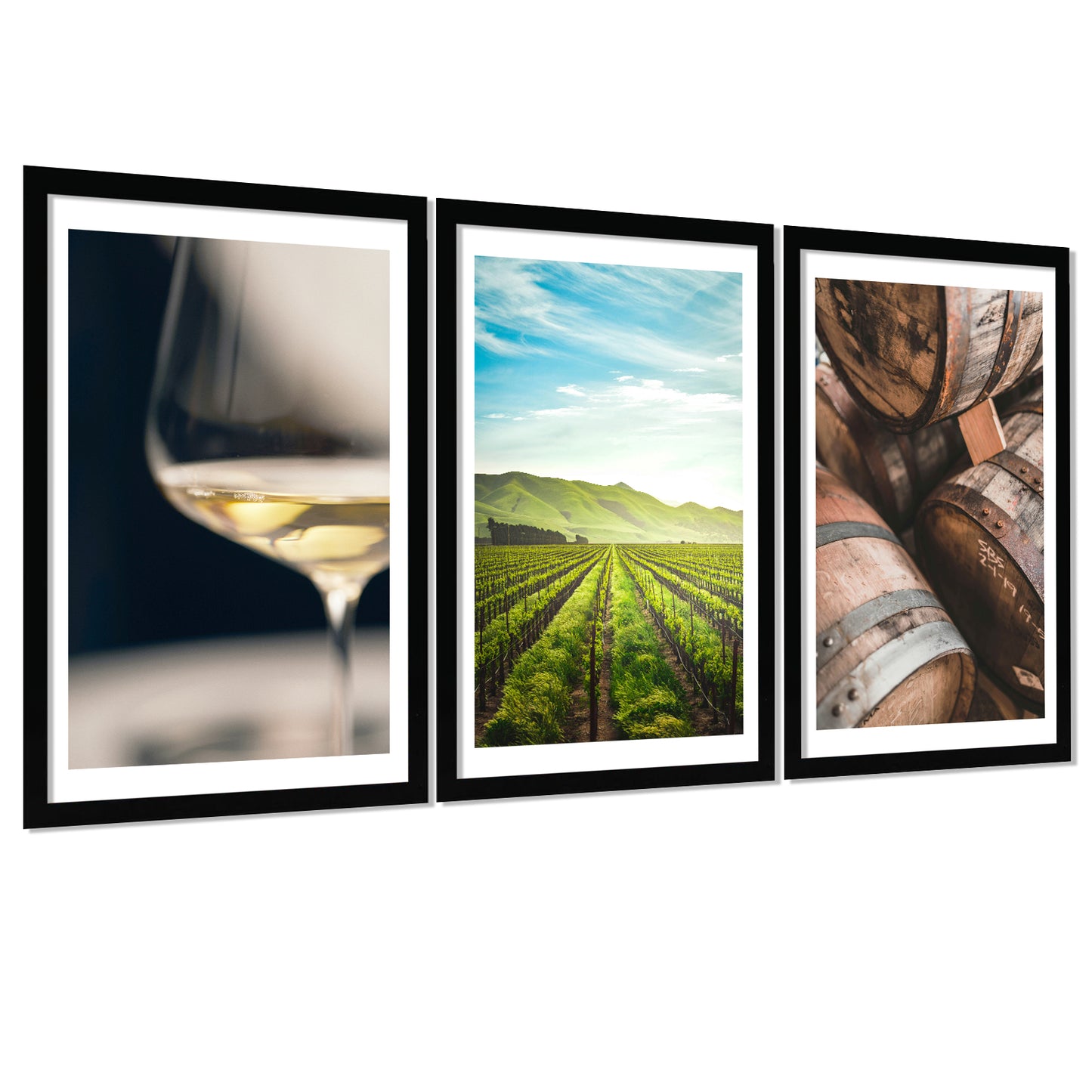 Set de 3 Cuadros de Viñedo Italiano Impresión Ilustración Arte de Pared Decoración en Estilo Fotográfico Moderno para Cocina, Bodega, Bar, Despensa, Comedor, Restaurante