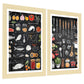 Set de 2 Cuadros Elementos de Cocina Ingredientes y Herramientas Poster Print ilustración para decorar las paredes de Cocina, Despensa, Comedor, Restaurante