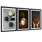 Set de 3 Cuadros de Café Tostado Ilustración impresa en estilo Fotográfico para decorar las paredes de Cocina, Despensa, Comedor, Restaurante, Cafetería