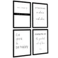 Set de 4 Cuadros Frases de Cocina Mensajes Póster Impresión Ilustración Letreros en Blanco y Negro Estilo moderno para decorar Cocina, Despensa, Comedor, Restaurante