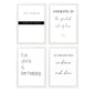 Set de 4 Cuadros Frases de Cocina Mensajes Póster Impresión Ilustración Letreros en Blanco y Negro Estilo moderno para decorar Cocina, Despensa, Comedor, Restaurante