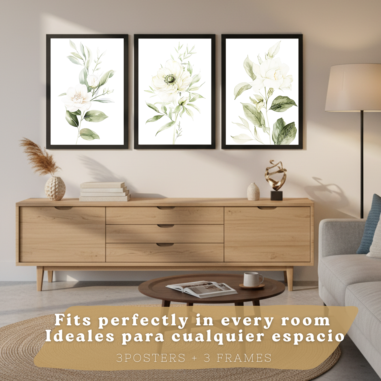 Nacnic Set De 3 Láminas Botánicas Flores Verdes Blancas. Posters Acuarela De Plantas Tonos Verdes Suaves Cuadros. Laminas Decorativas Pared Para Salón Y Dormitorio.