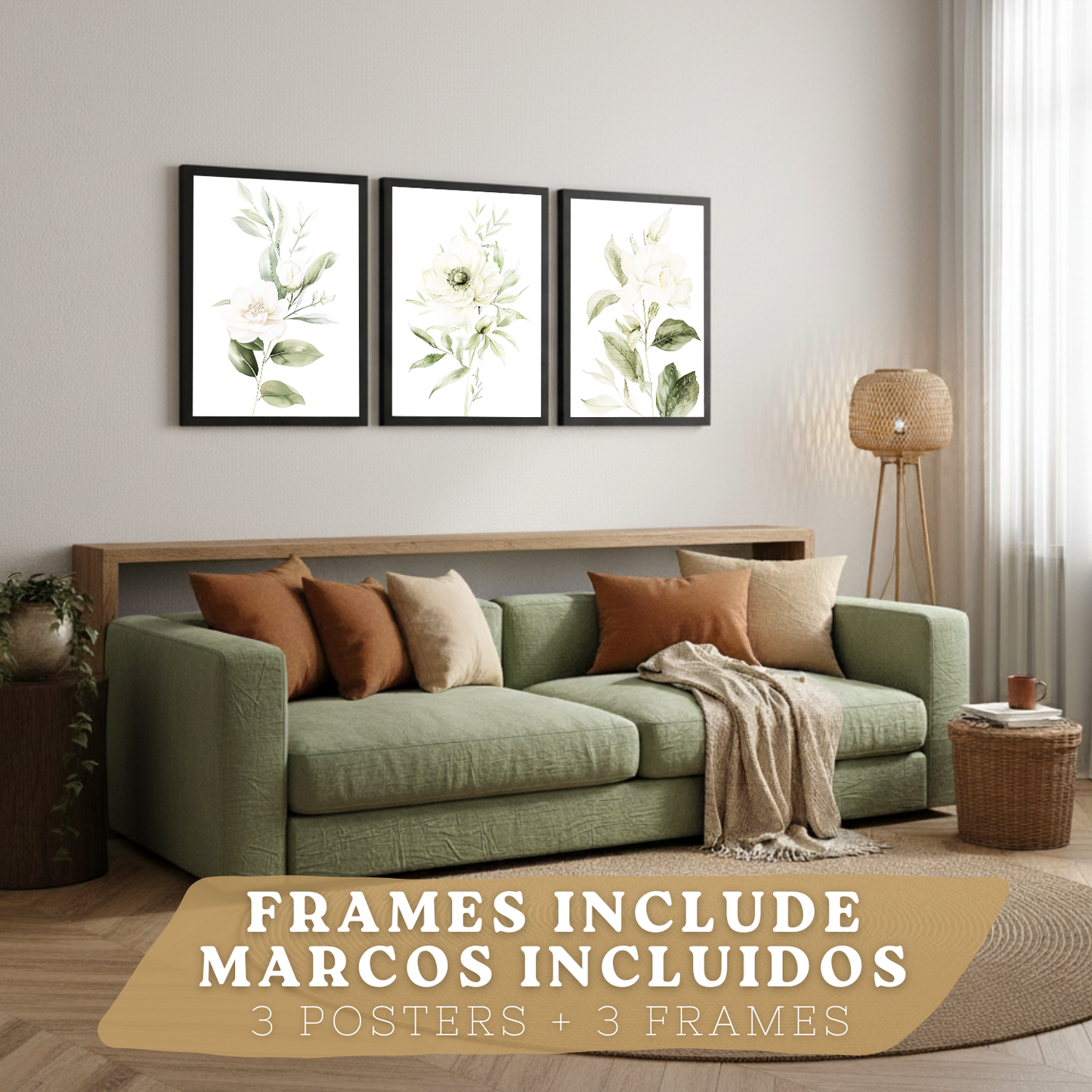Nacnic Set De 3 Láminas Botánicas Flores Verdes Blancas. Posters Acuarela De Plantas Tonos Verdes Suaves Cuadros. Laminas Decorativas Pared Para Salón Y Dormitorio.