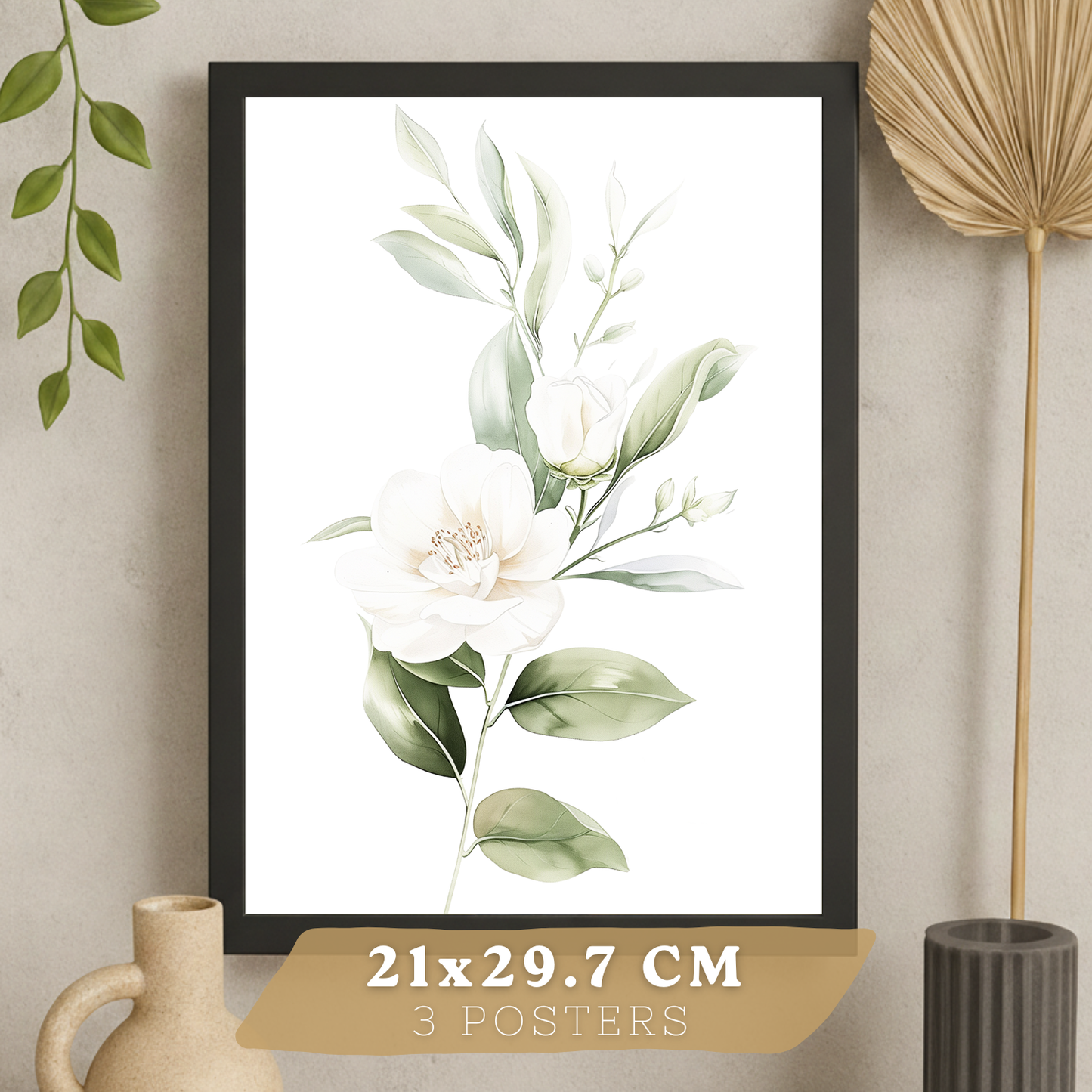 Nacnic Set De 3 Láminas Botánicas Flores Verdes Blancas. Posters Acuarela De Plantas Tonos Verdes Suaves Cuadros. Laminas Decorativas Pared Para Salón Y Dormitorio.