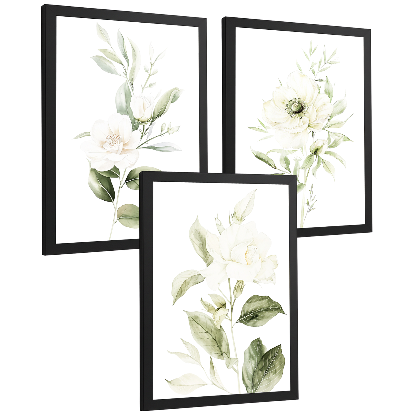 Nacnic Set De 3 Láminas Botánicas Flores Verdes Blancas. Posters Acuarela De Plantas Tonos Verdes Suaves Cuadros. Laminas Decorativas Pared Para Salón Y Dormitorio.