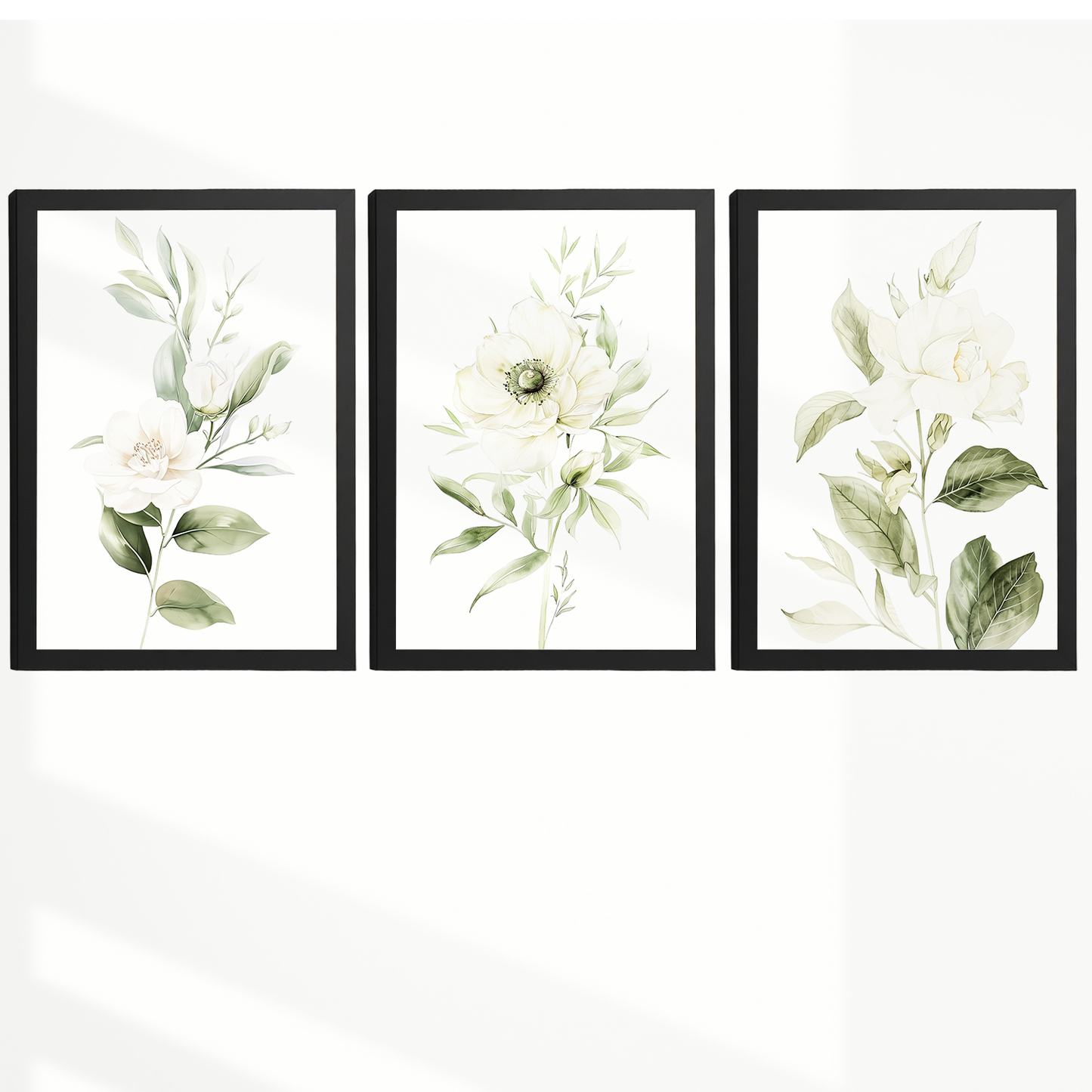 Nacnic Set De 3 Láminas Botánicas Flores Verdes Blancas. Posters Acuarela De Plantas Tonos Verdes Suaves Cuadros. Laminas Decorativas Pared Para Salón Y Dormitorio.