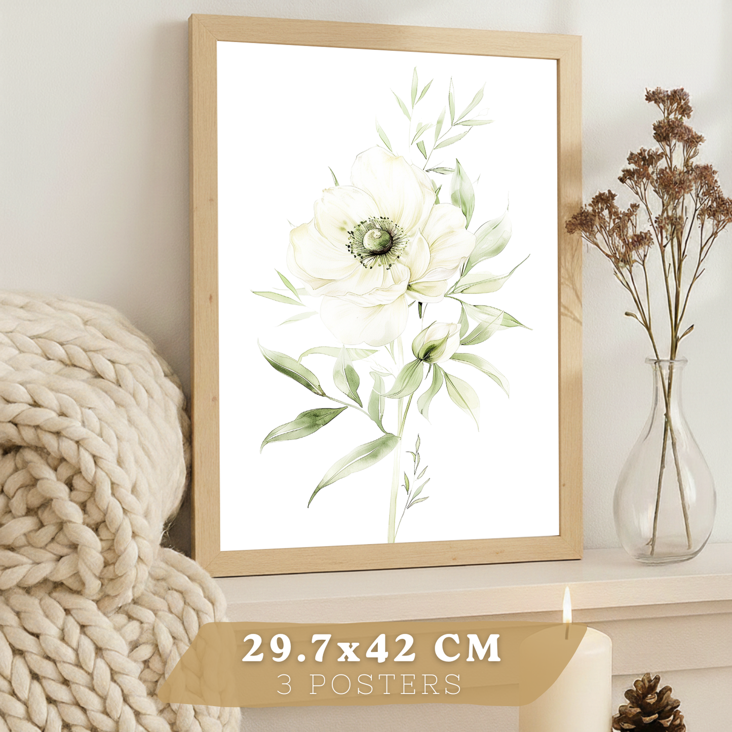 Nacnic Set De 3 Láminas Botánicas Flores Verdes Blancas. Posters Acuarela De Plantas Tonos Verdes Suaves Cuadros. Laminas Decorativas Pared Para Salón Y Dormitorio.