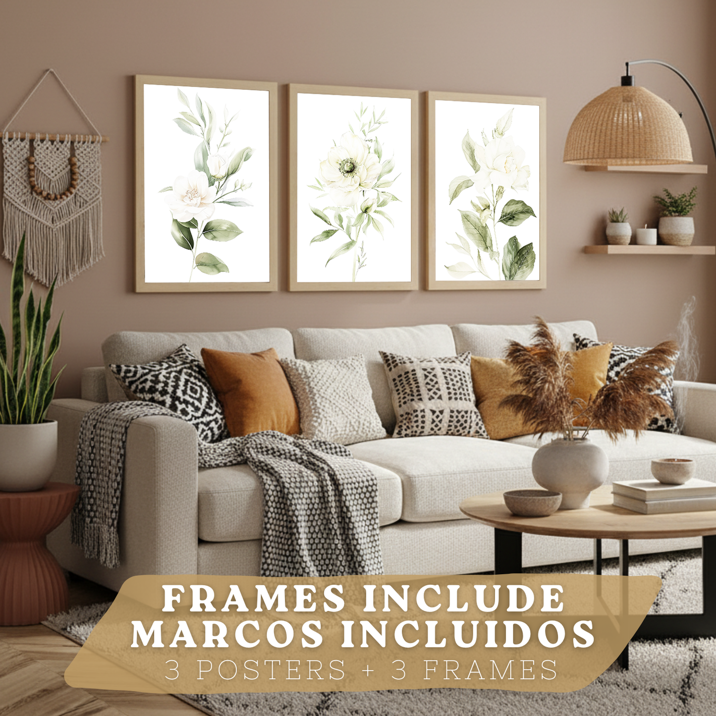 Nacnic Set De 3 Láminas Botánicas Flores Verdes Blancas. Posters Acuarela De Plantas Tonos Verdes Suaves Cuadros. Laminas Decorativas Pared Para Salón Y Dormitorio.