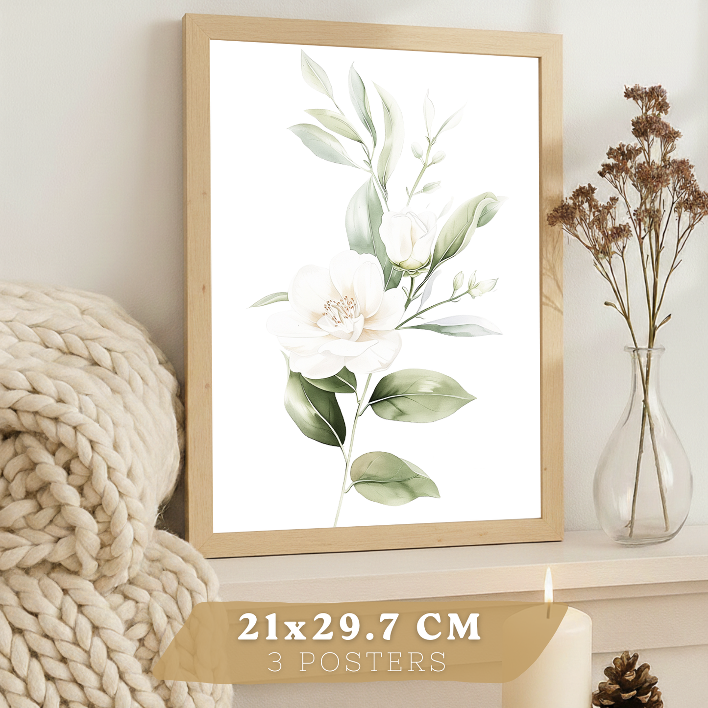 Nacnic Set De 3 Láminas Botánicas Flores Verdes Blancas. Posters Acuarela De Plantas Tonos Verdes Suaves Cuadros. Laminas Decorativas Pared Para Salón Y Dormitorio.
