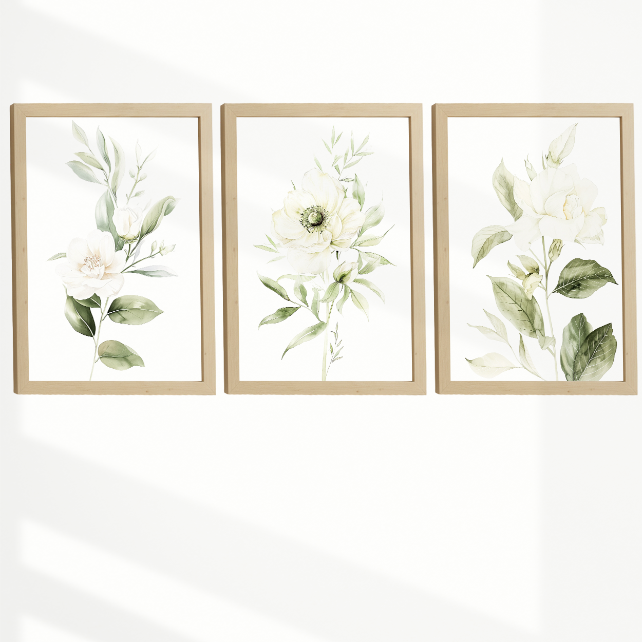 Nacnic Set De 3 Láminas Botánicas Flores Verdes Blancas. Posters Acuarela De Plantas Tonos Verdes Suaves Cuadros. Laminas Decorativas Pared Para Salón Y Dormitorio.